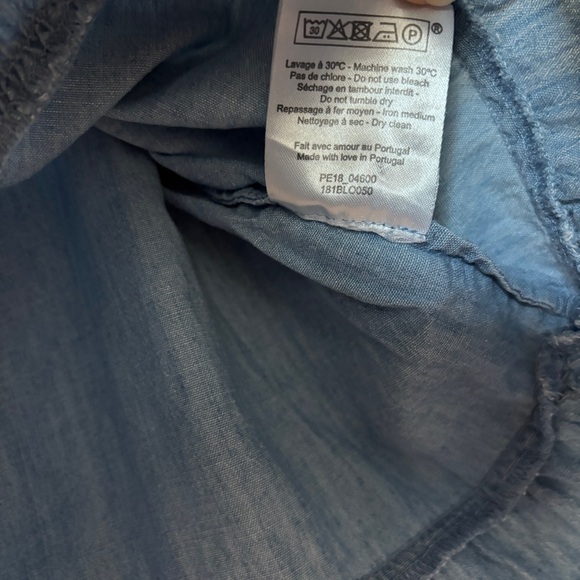 Sezane Anita Chambray Top Lace Up Denim Blouse Bell Sleeve Peplum Size 42 US 10 - Picture 11 of 16